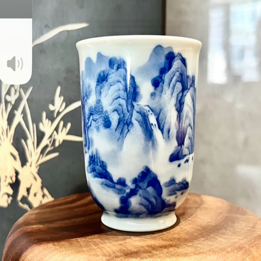 青花山水闻香杯手工手绘,容量60左右