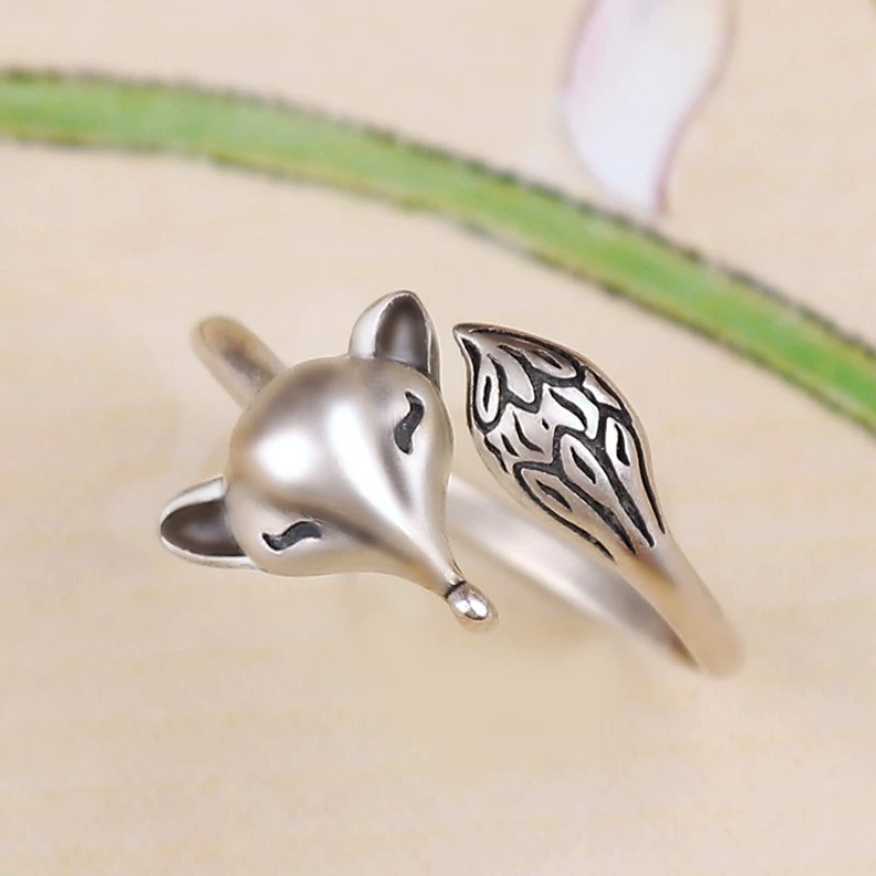 足银戒指 9999银新款小狐狸戒指女小众设计中古食指独特个性转运