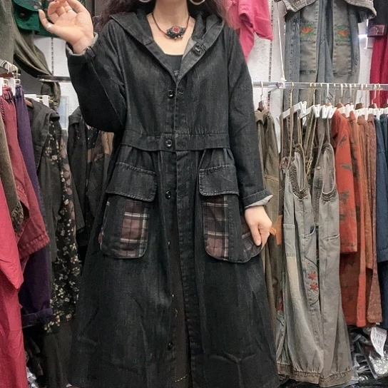 织绣招财猫牛仔风衣7894-4