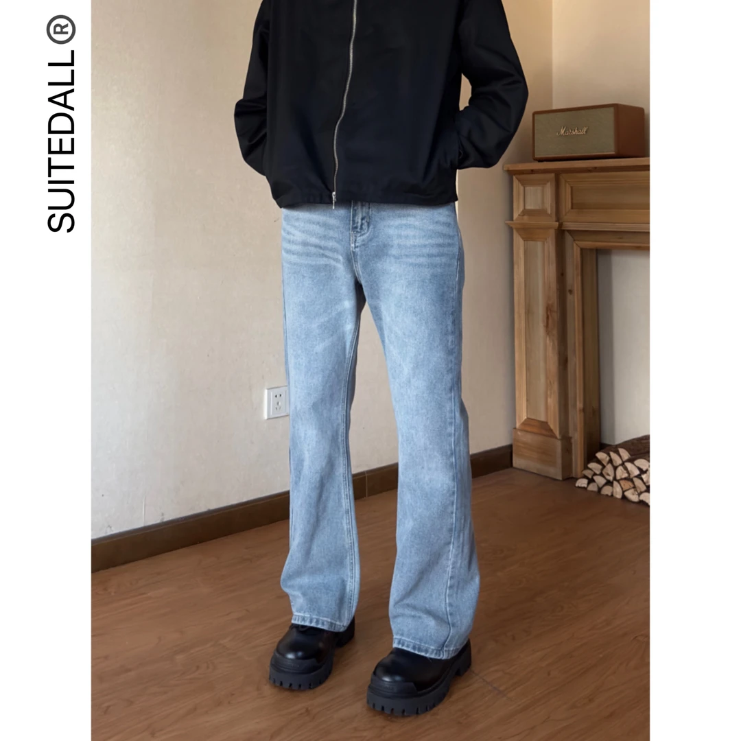 浅蓝色517微喇叭水洗软牛仔裤潮流百搭显高小个子男女四季休闲裤