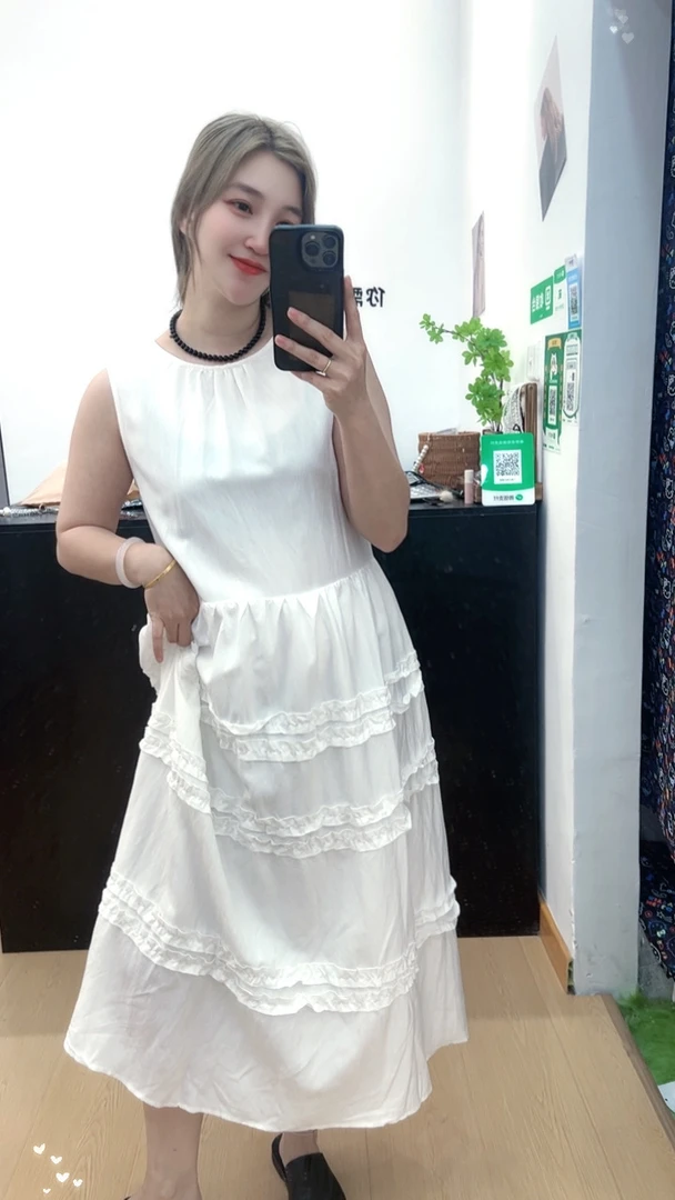 木耳边背心连衣裙夏季新款圆领无袖显瘦时尚长裙