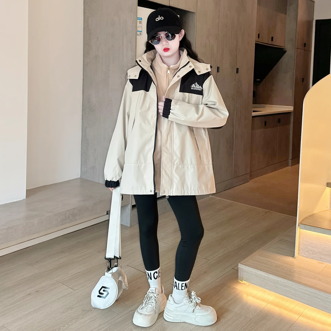 女童冲锋衣三合一2025新款儿童洋气加厚秋冬装大童女孩摇粒绒外套