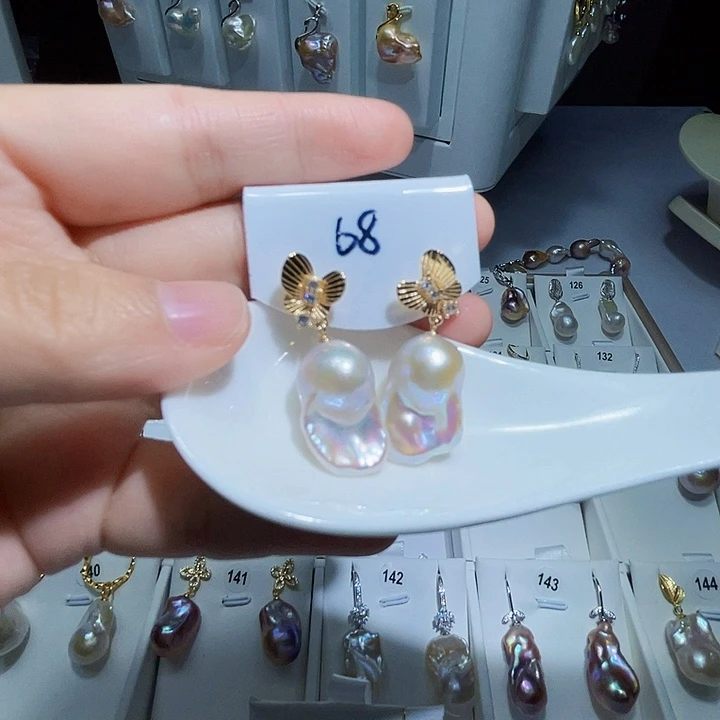 淡水珍珠耳饰银S925镶嵌醉*颜