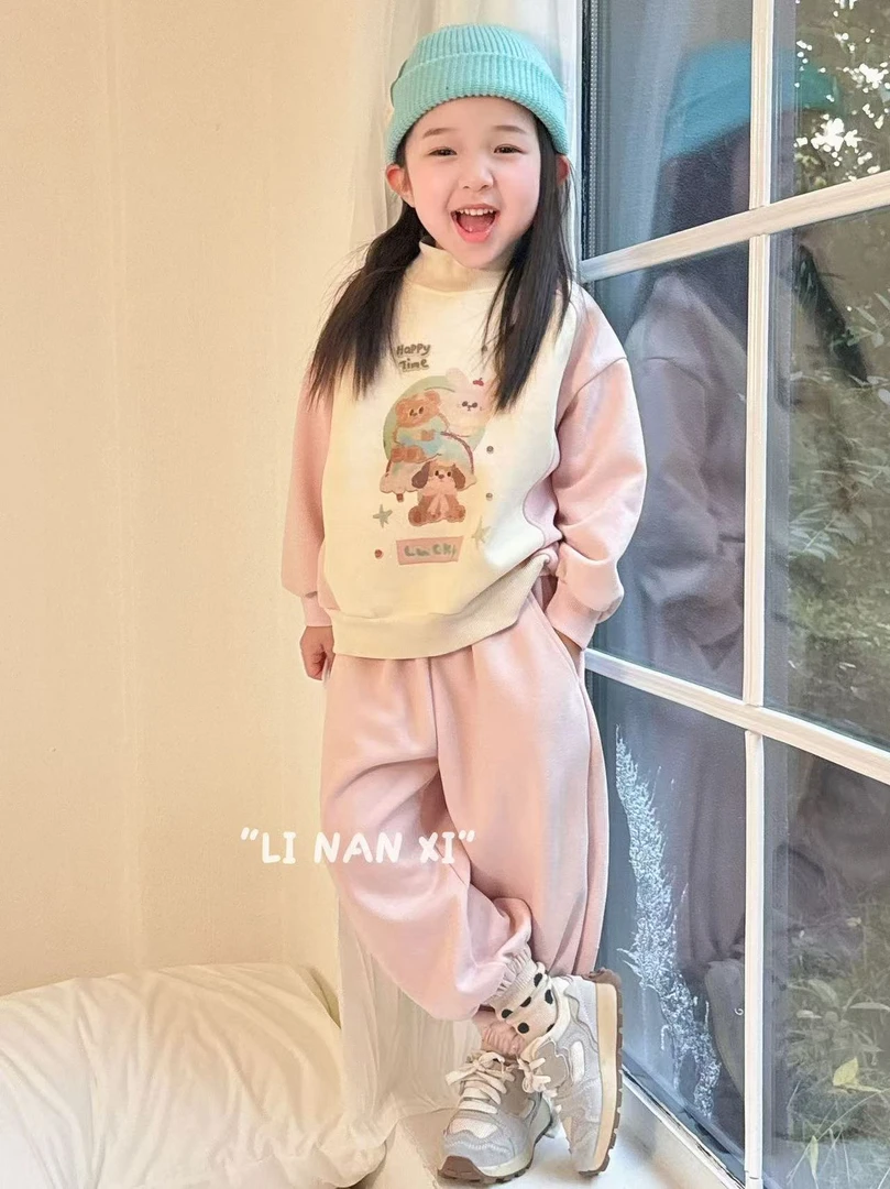 里南希-插肩袖卡通印花校园风套装-洋气-85086