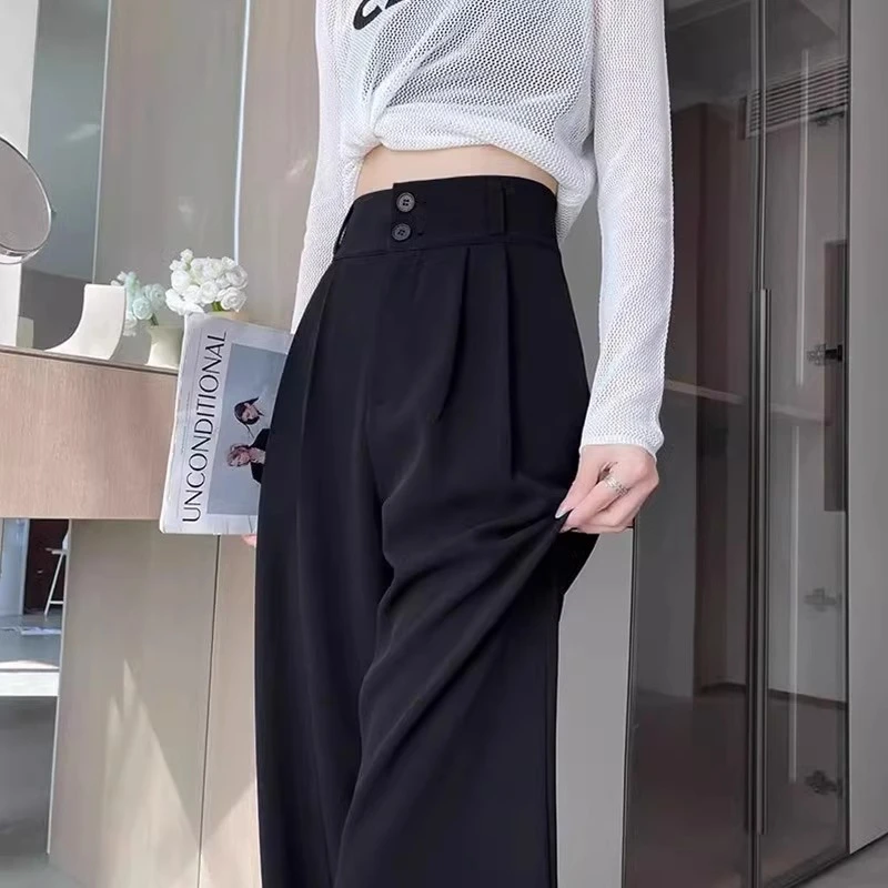 双扣西装裤子女大码胖mm显瘦梨型身材高腰直筒阔腿裤子高级感垂感