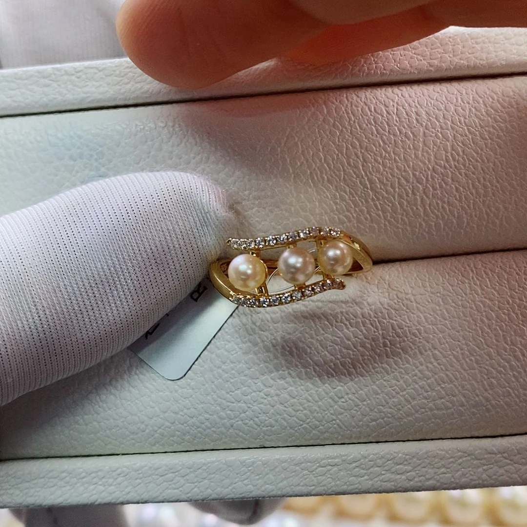 银S925镶嵌戒指海水珍珠3.5-4