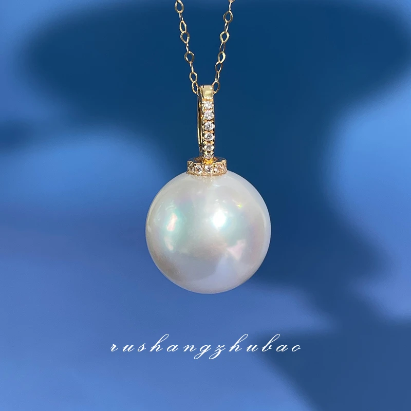 澳白珍珠万能奶嘴扣吊坠强光正圆无暇天然珍珠18K金送礼项链女