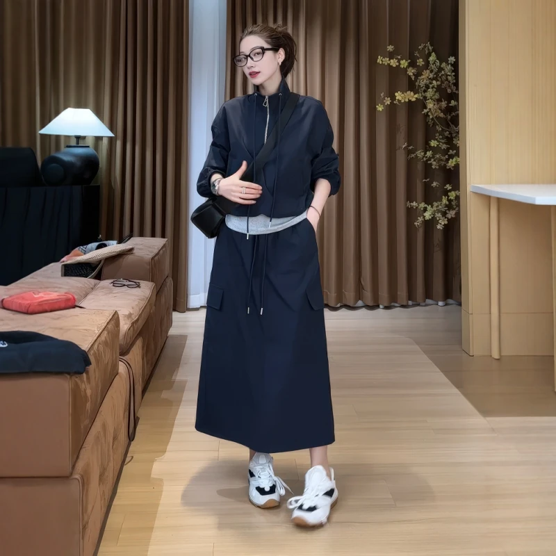 2025新款立领冲锋衣运动套装春季大码胖MM宽松显瘦高级洋气长袖两
