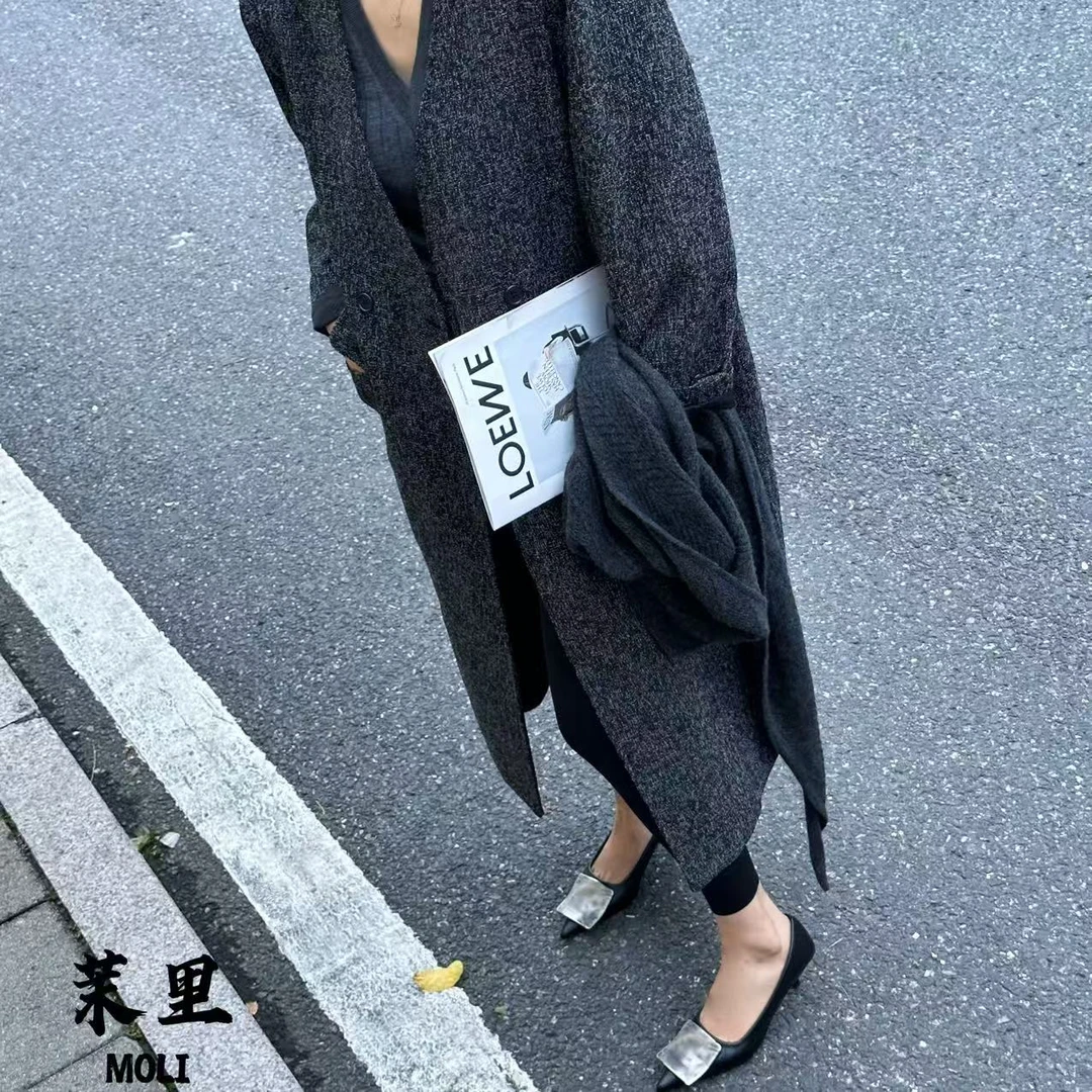 MOLI【茉里】微胖大码 V领小香风长款外套