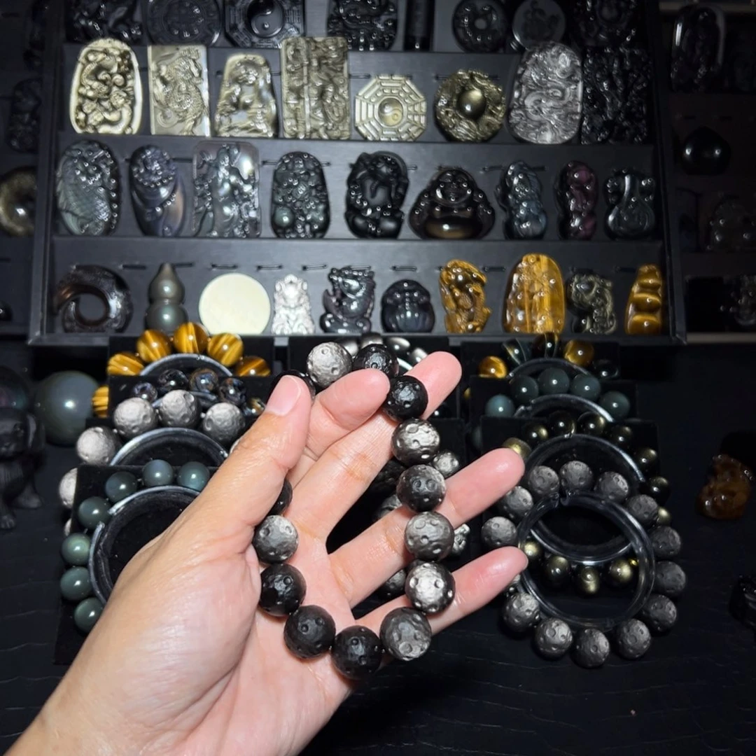 橘***、黑曜岩未镶嵌手链