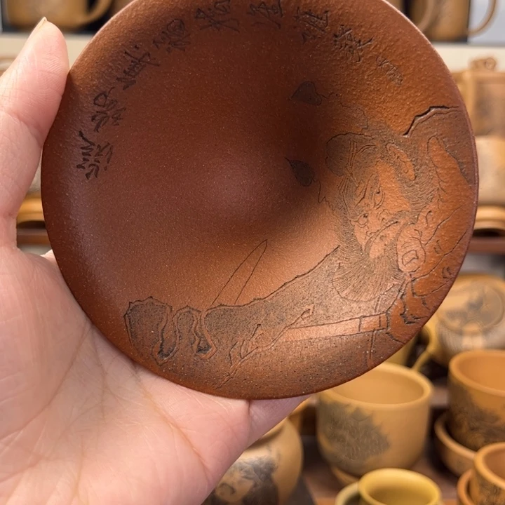 *****杯子紫砂无锦盒钟馗刻绘紫砂主人杯