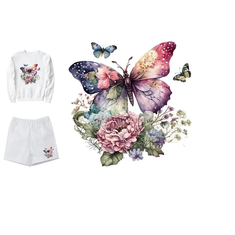 花朵蝴蝶印花熨斗熨烫烫画贴花卉热转印T恤可爱帆布装饰烫画贴