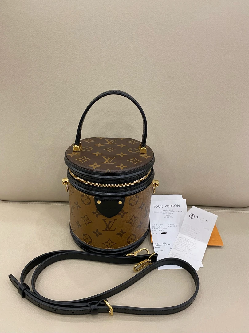 99新 LouisVuitton/路易威登 Cannes发财桶老花 芯片款23年小票