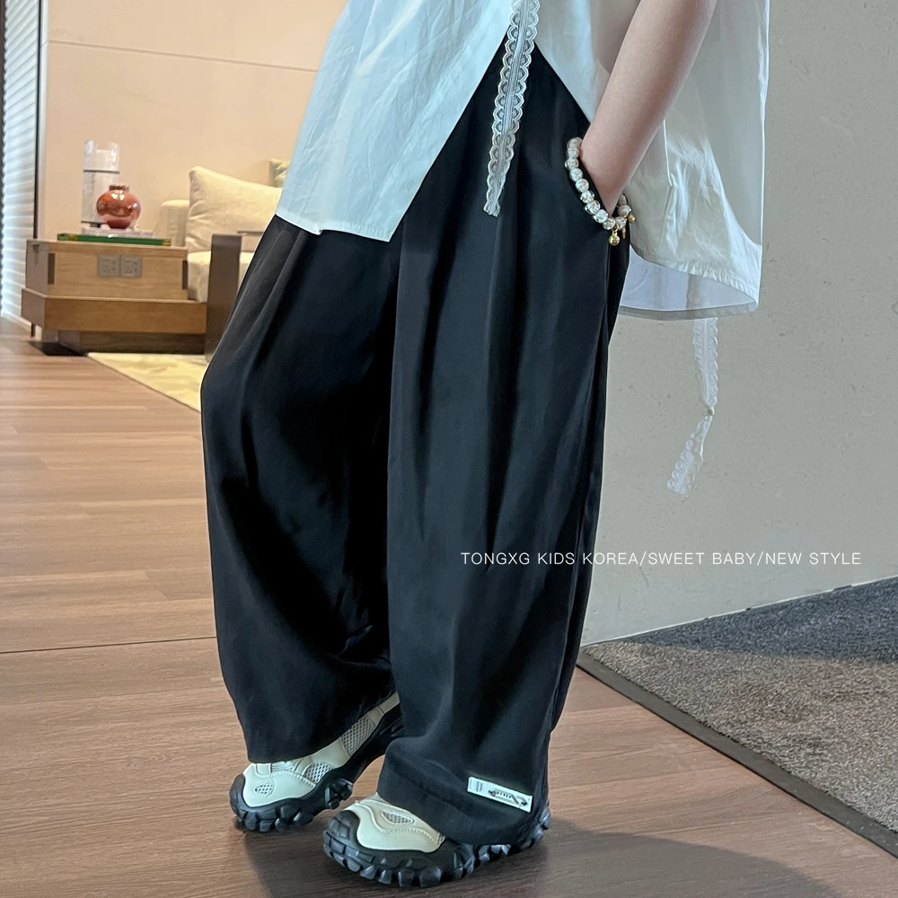 波拉韩童装夏季新款慵懒感百搭高腰宽松压褶垂感休闲裤西裤kt100