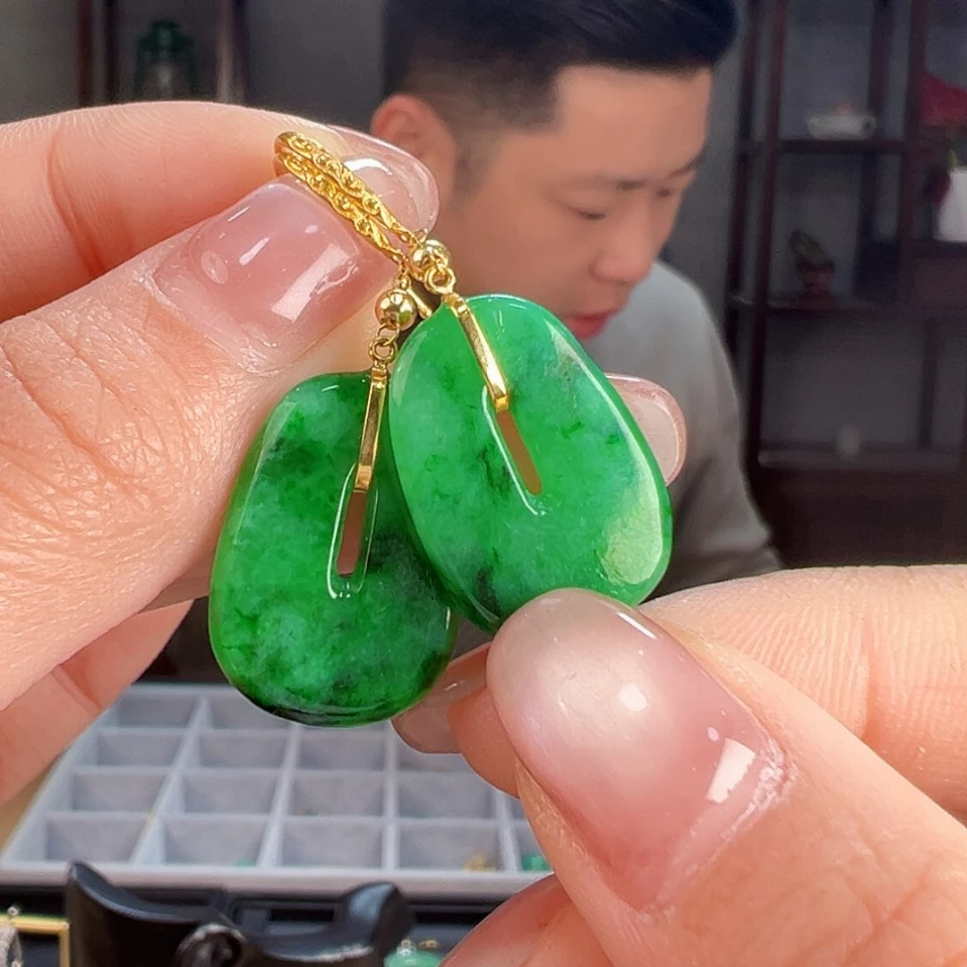 翡翠耳饰18K金镶嵌耳环50