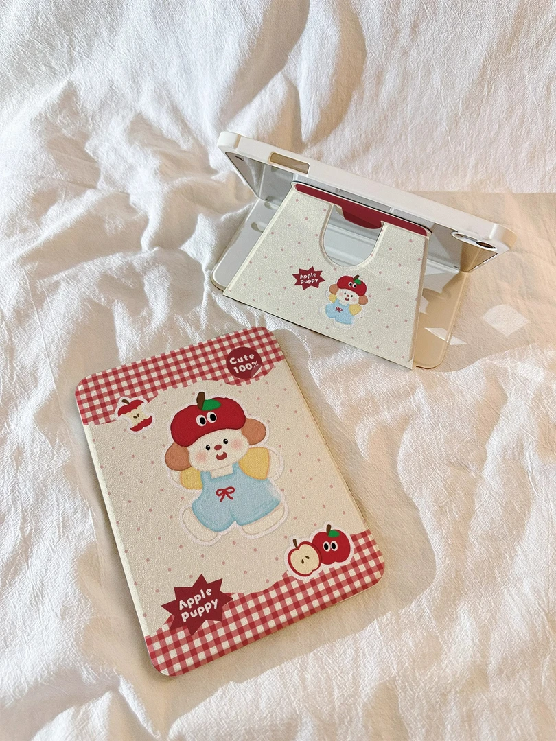 卡通格子苹果小狗适用iPad11保护壳360旋转支架iPad Air7/6带笔槽