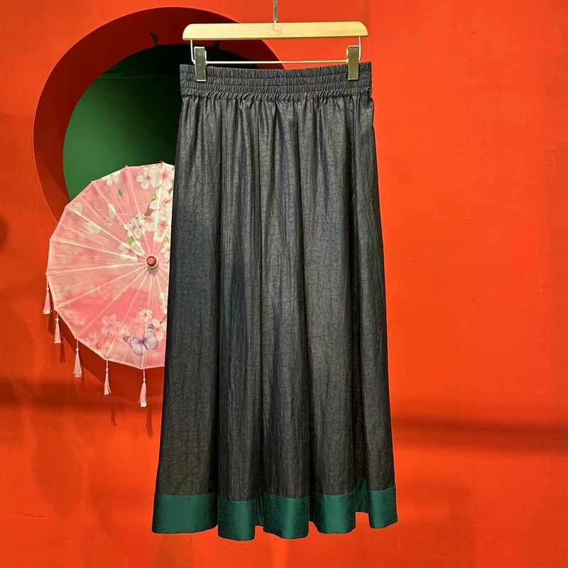 艾可原创 黑龟拼接素平锻香云纱 半裙 长90