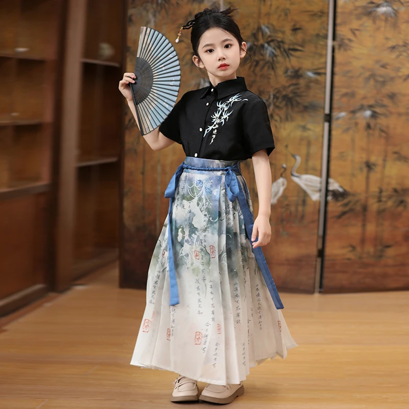 马面裙女童夏装2025新款儿童汉服女大童夏季新中式中国风套装古风
