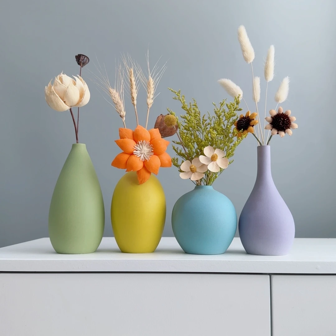 瓷片陶瓷花瓶摆件含花总高约20-30cm