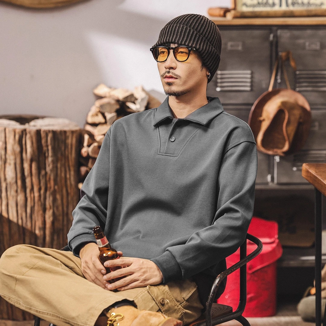 美式复古大码重磅Polo领卫衣男秋冬时尚新款宽松休闲翻领男士上衣