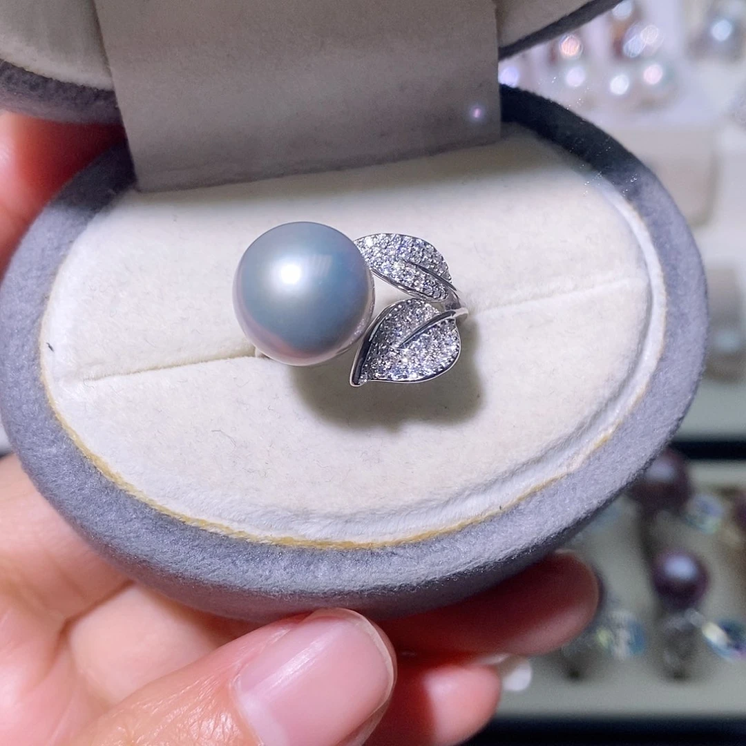 淡水珍珠戒指银S925镶嵌尺寸11/12毫米