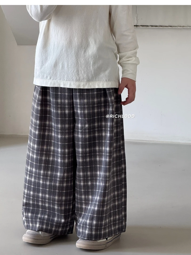 No退no换【春夏】格子定律/轻薄廓形格子九分休闲裤男女童韩076