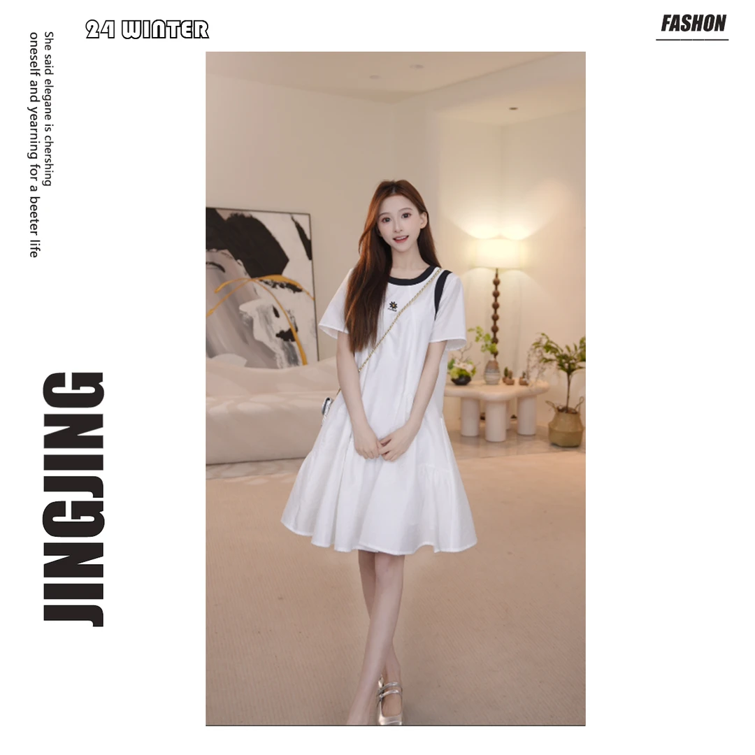 【婧婧】法式复古气质白色显瘦连衣裙28Y052