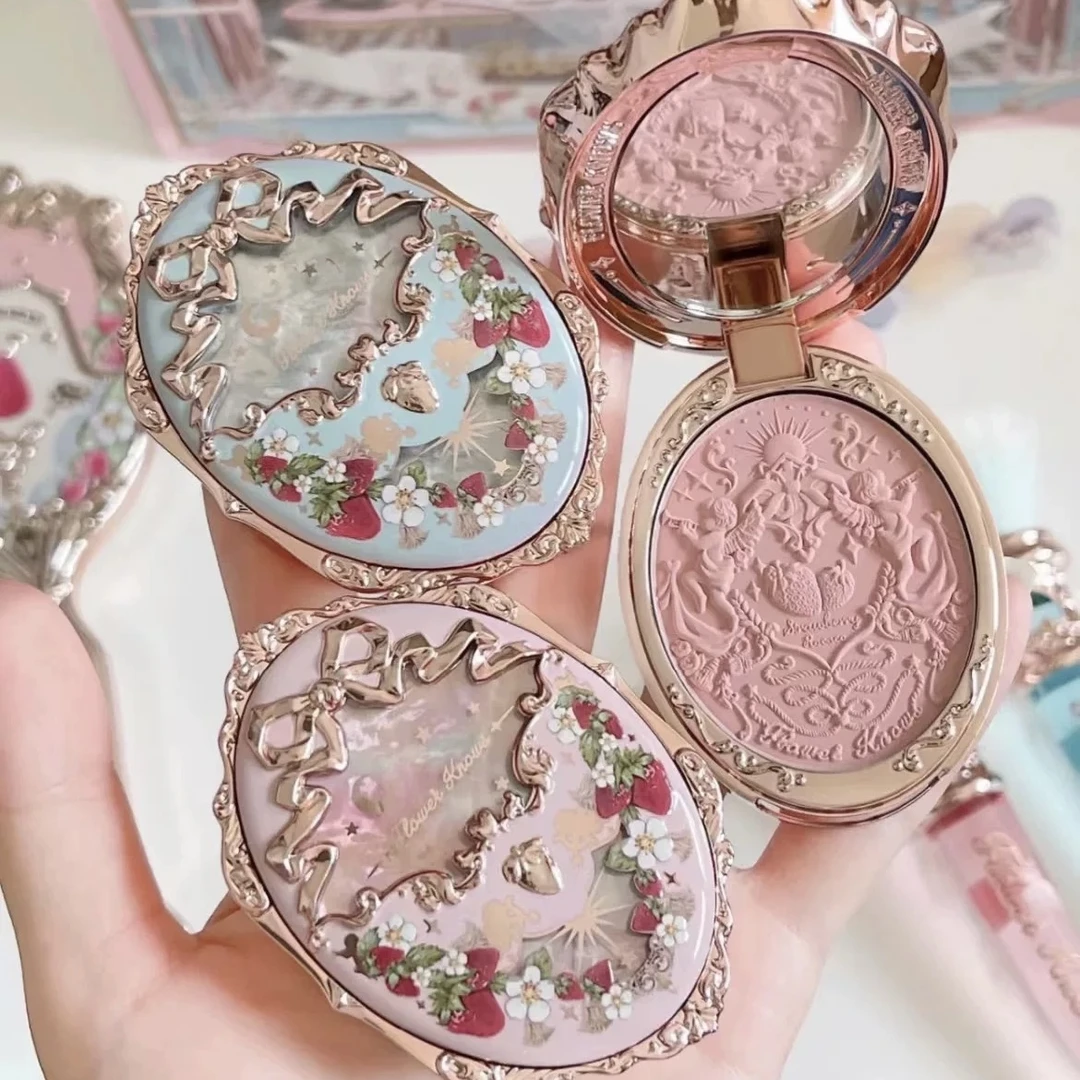 花知晓草莓洛可可系列浮雕腮红显色细腻粉感粉调膨胀色腮红