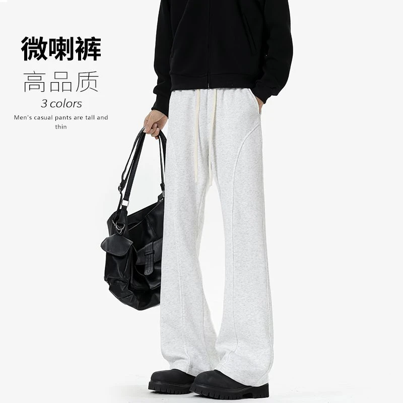 秋季新款长裤直筒美式宽松灰色针织卫裤裤子微喇裤ol秋冬休闲裤