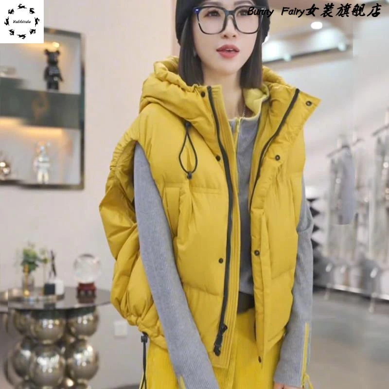 2025秋冬新款女士个性连帽精致女服马甲外穿加厚保暖坎肩背心外套