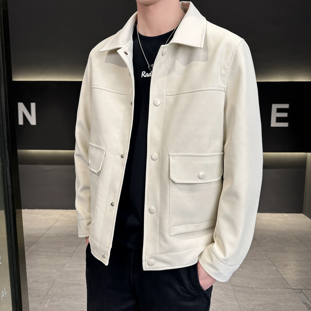 皮衣男秋季新款韩版百搭潮流青年帅气男士休闲百搭翻领机车皮外套