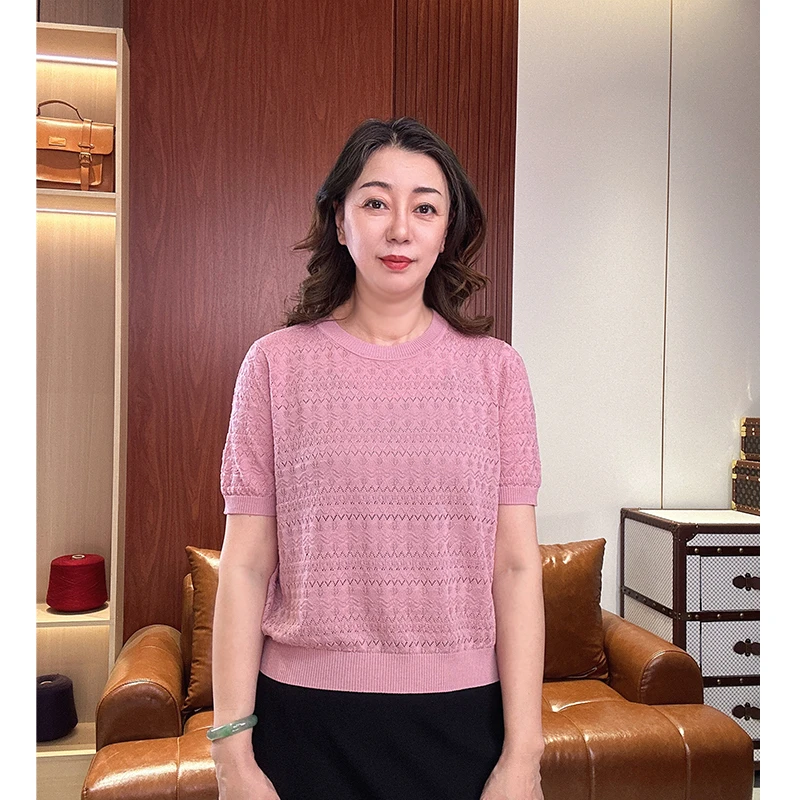 #镂空醋酸短袖#设计感显瘦时尚夏季短袖蚕丝针织衫
