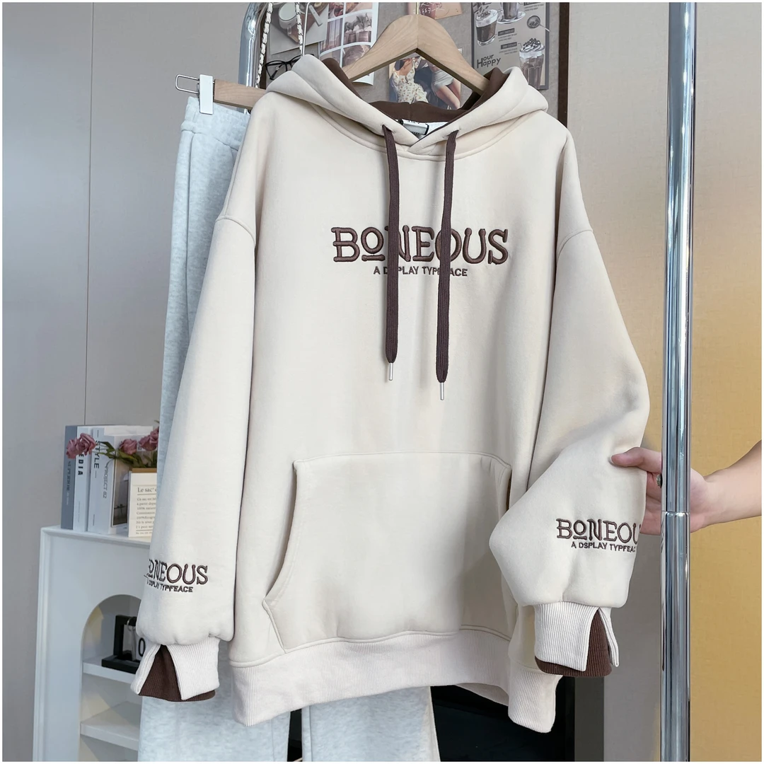 【北境之秋】北极绒加绒加厚宽松上衣慵懒风秋冬新款卫衣遮屁股外套