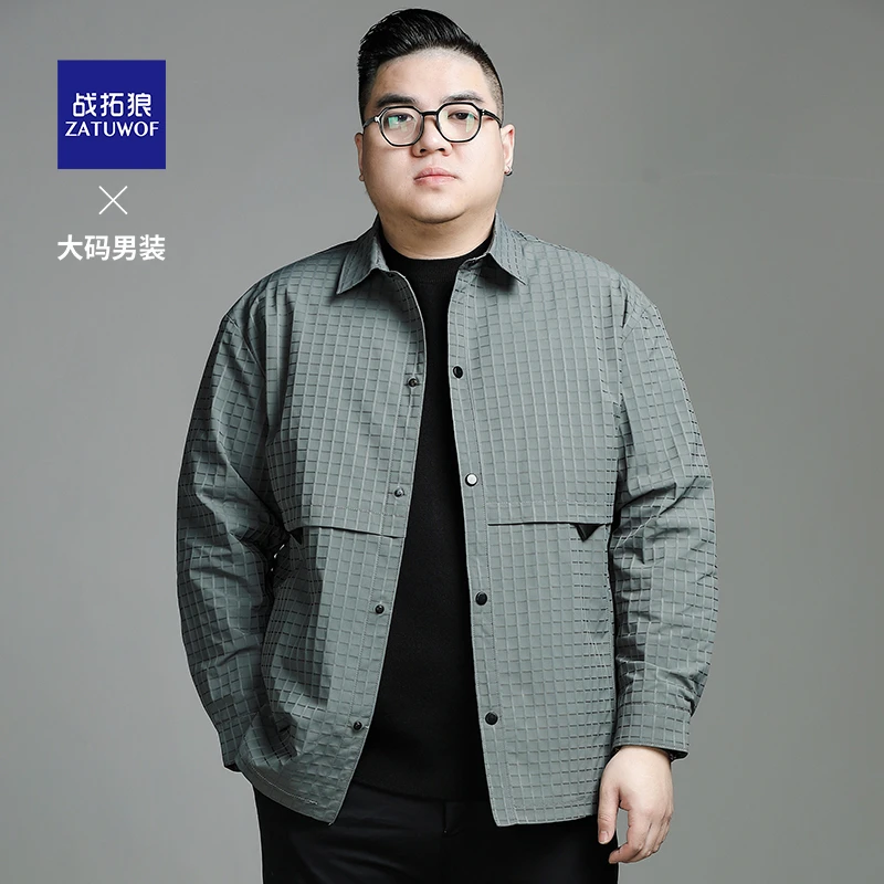 战拓狼男士休闲大码翻领夹克春秋季新款胖子加肥加大码宽松外套男