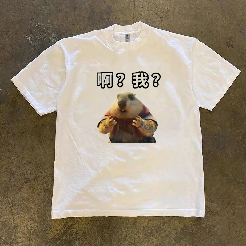 【Shard】新款土拨鼠印花重磅短袖纯棉不透圆领男士宽松休闲百搭T恤