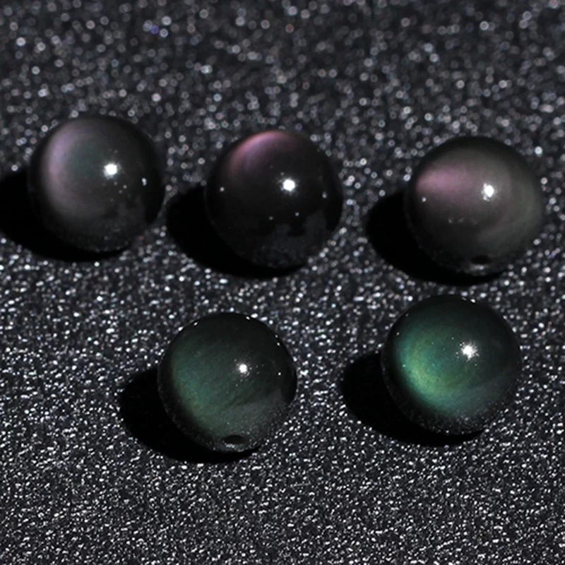 正品7A级双彩虹眼黑曜石散珠彩紫绿眼黑曜石圆珠DIY穿串手链配饰
