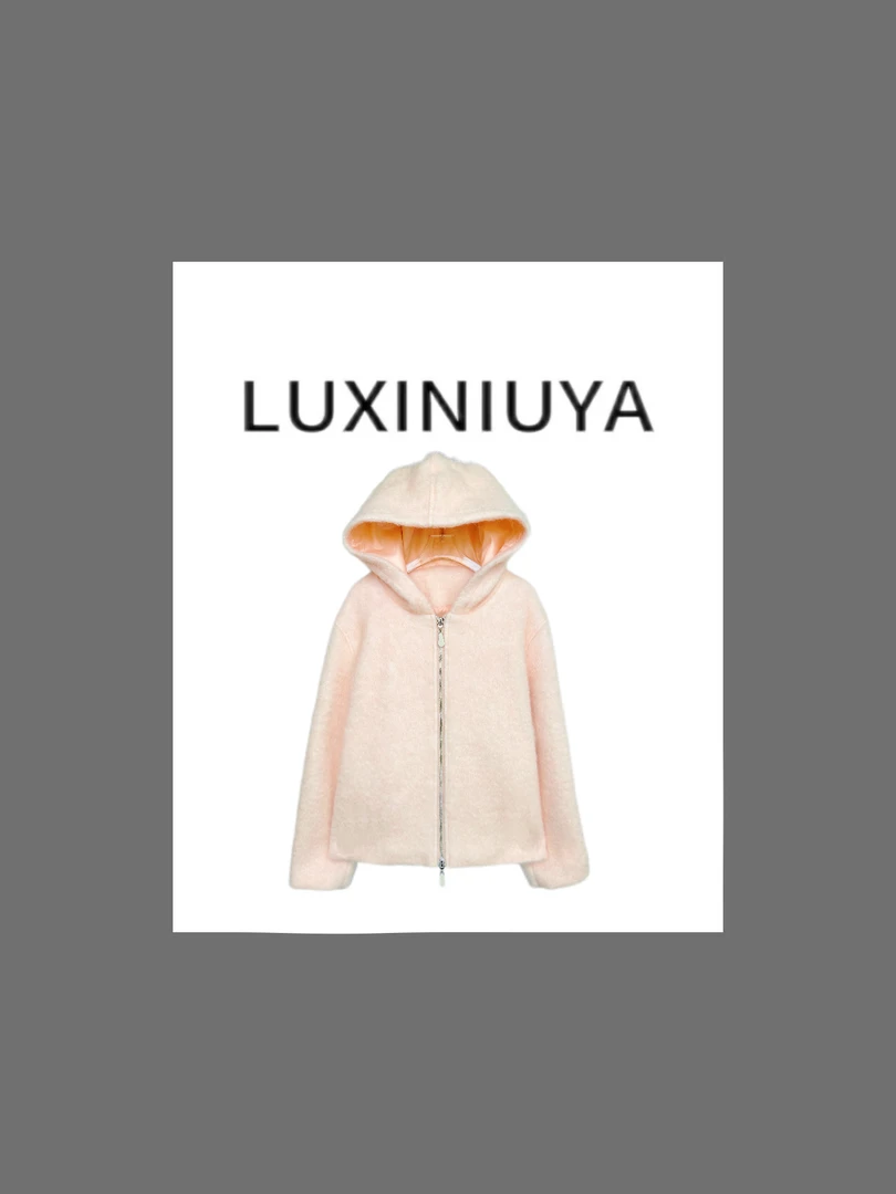 【LUXINIUYA】秋色撩人 毛呢保暖休闲鲜嫩拉毛连帽外套#QDS182