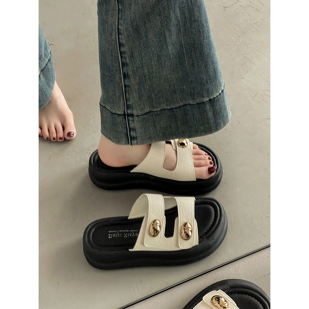 法式厚底拖鞋女外穿2025年夏季新款高级感休闲增高配裙子一字凉拖