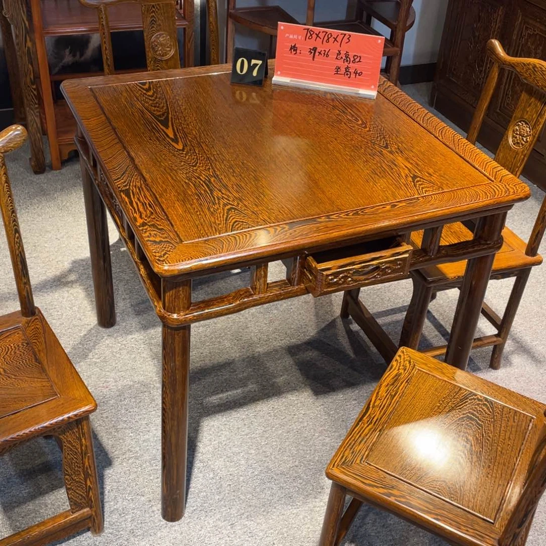 鸡翅木类成套家具78/73带玻璃样品五件套