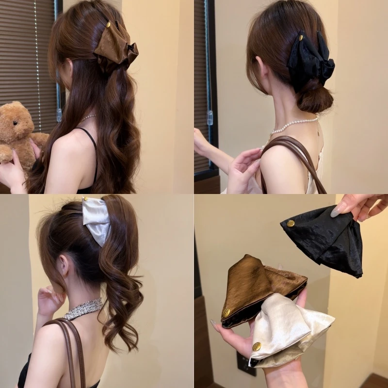 简约法式布艺复古蝴蝶结发夹女高级感发卡后脑勺发饰鲨鱼夹头饰