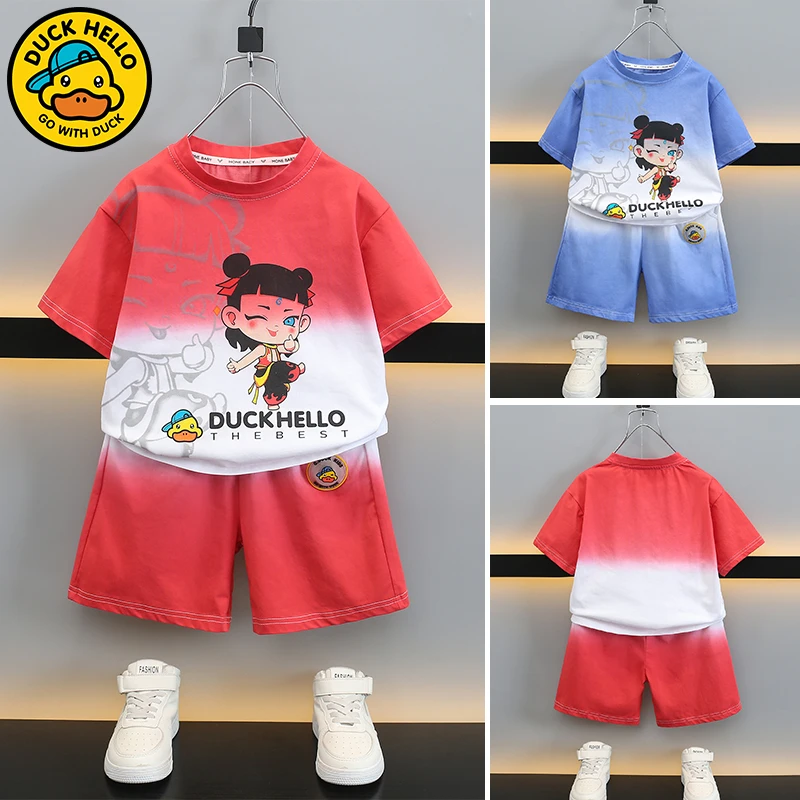 小黄鸭套装儿童衣服短袖夏装2025新款宝宝短裤时髦小孩夏季两件套