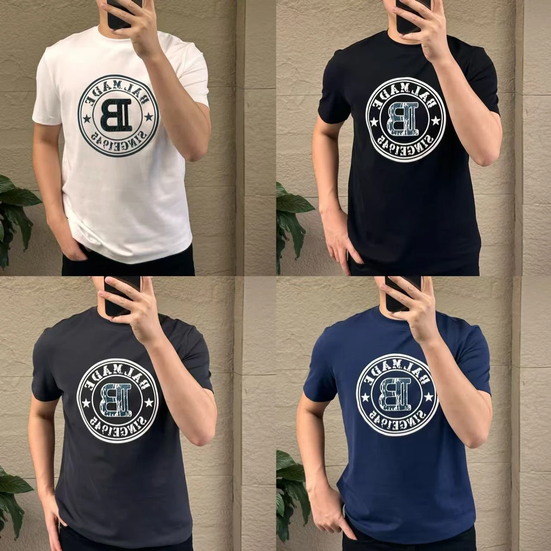 【T恤新款】D7504时尚T恤百搭圆领羽光棉休闲印花男士短袖