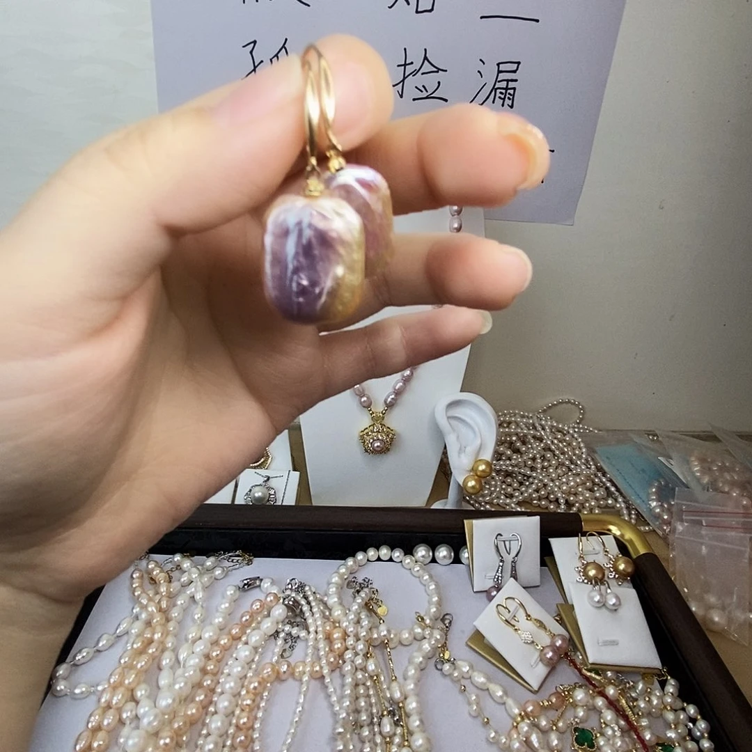 合金淡水珍珠耳饰