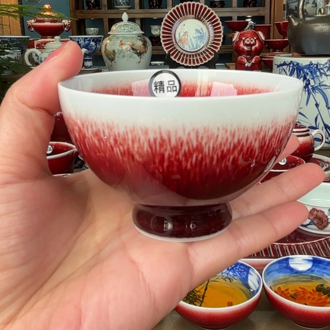 闻轩坊柴窑郎红 精品鸡心杯