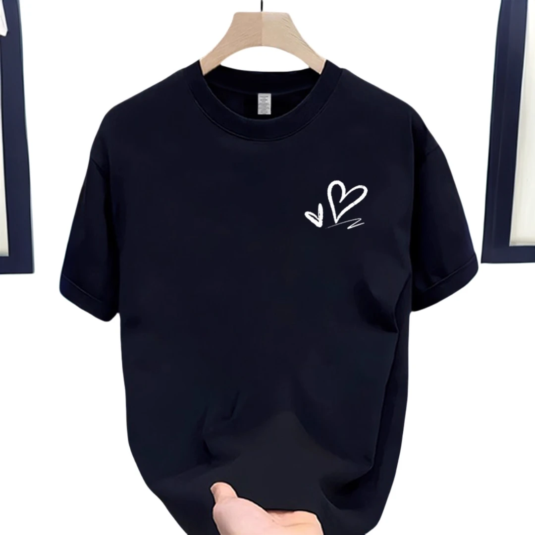 殿若纯棉爱心短袖t恤男ins潮牌夏季韩版宽松休闲百搭情侣装上衣夏