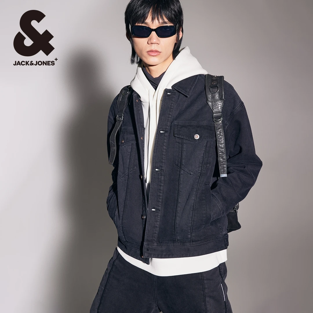 杰克琼斯春夏新款男士牛仔拼接夹克外套翻领时尚休闲高级感男装潮