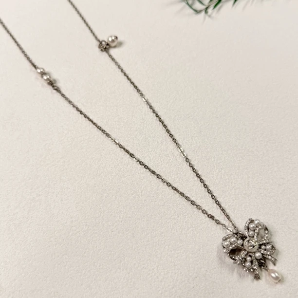 90新 Chanel/香奈儿 【六六中古】孤品蝴蝶结珍珠项链te4577链长59