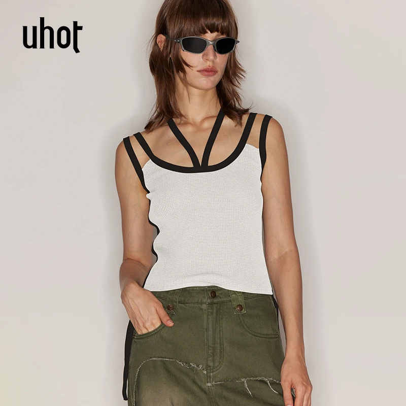 UHOT 白色双层挂脖针织吊带背心女时尚辣妹百搭夏季新款UWFR5Z259