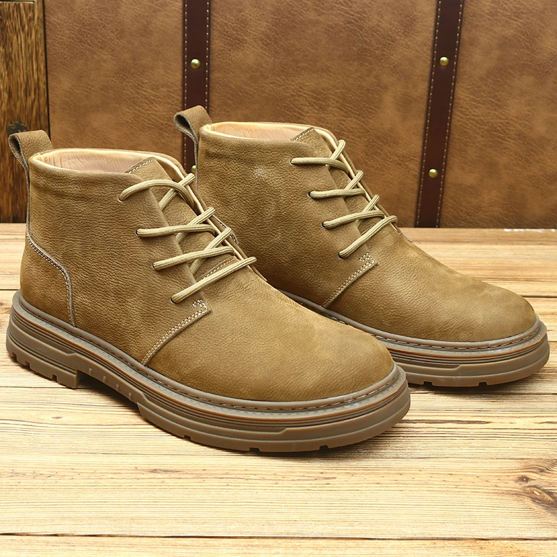男士真皮厚底冬季加绒复古风马丁靴圆头休闲风系带英伦风马丁靴男