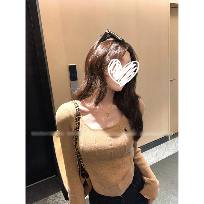 韩系辣妹风秋新款时尚百搭休闲设计感针织衫女巨显瘦上衣修身ins